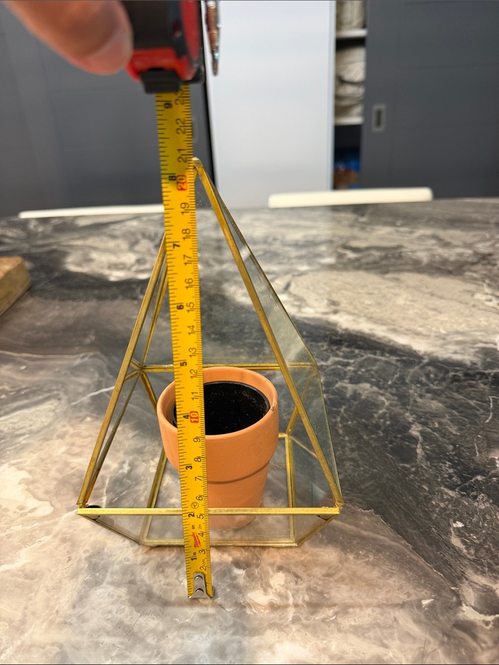 Gold Glass Pyramid Terrarium with Gold Home Accentsl - Picture 12 of 16